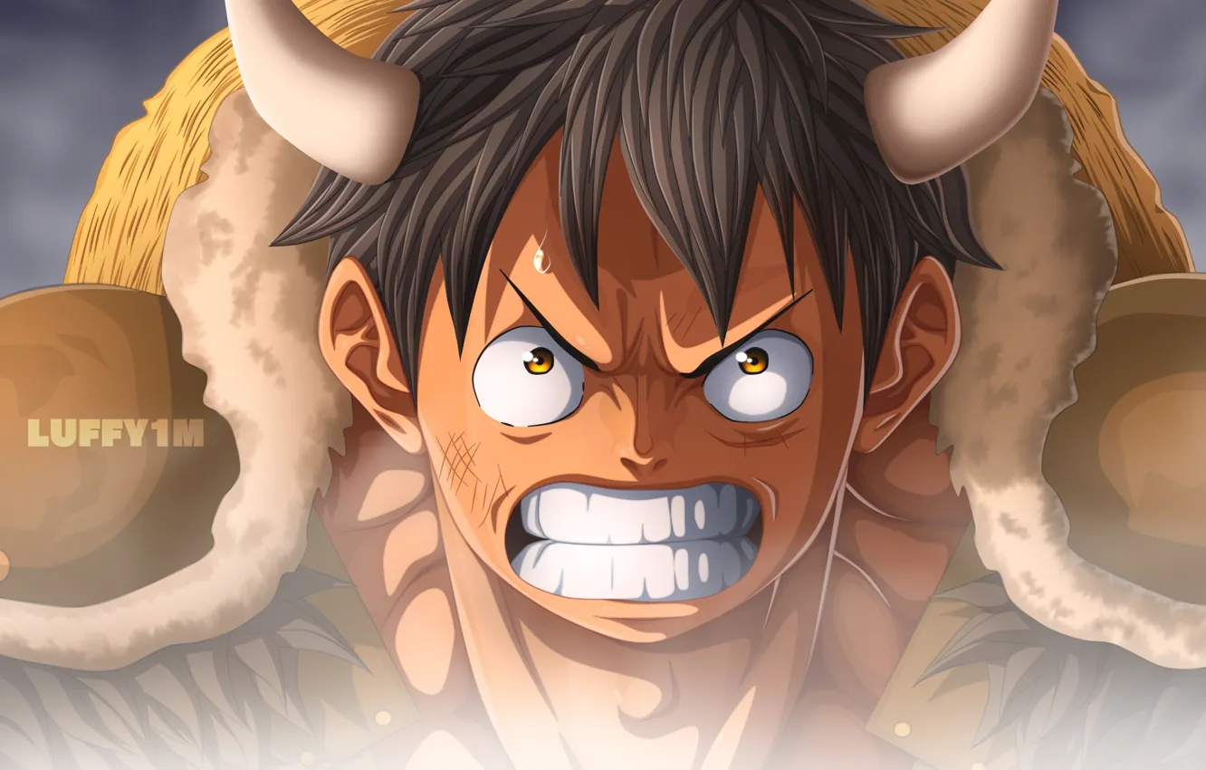 Фото обои злость, рога, парень, One Piece, Monkey D. Luffy