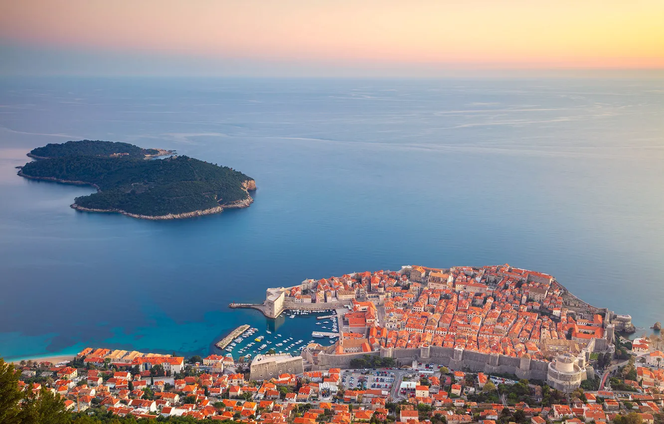 Фото обои море, пейзаж, остров, дома, Хорватия, Дубровник