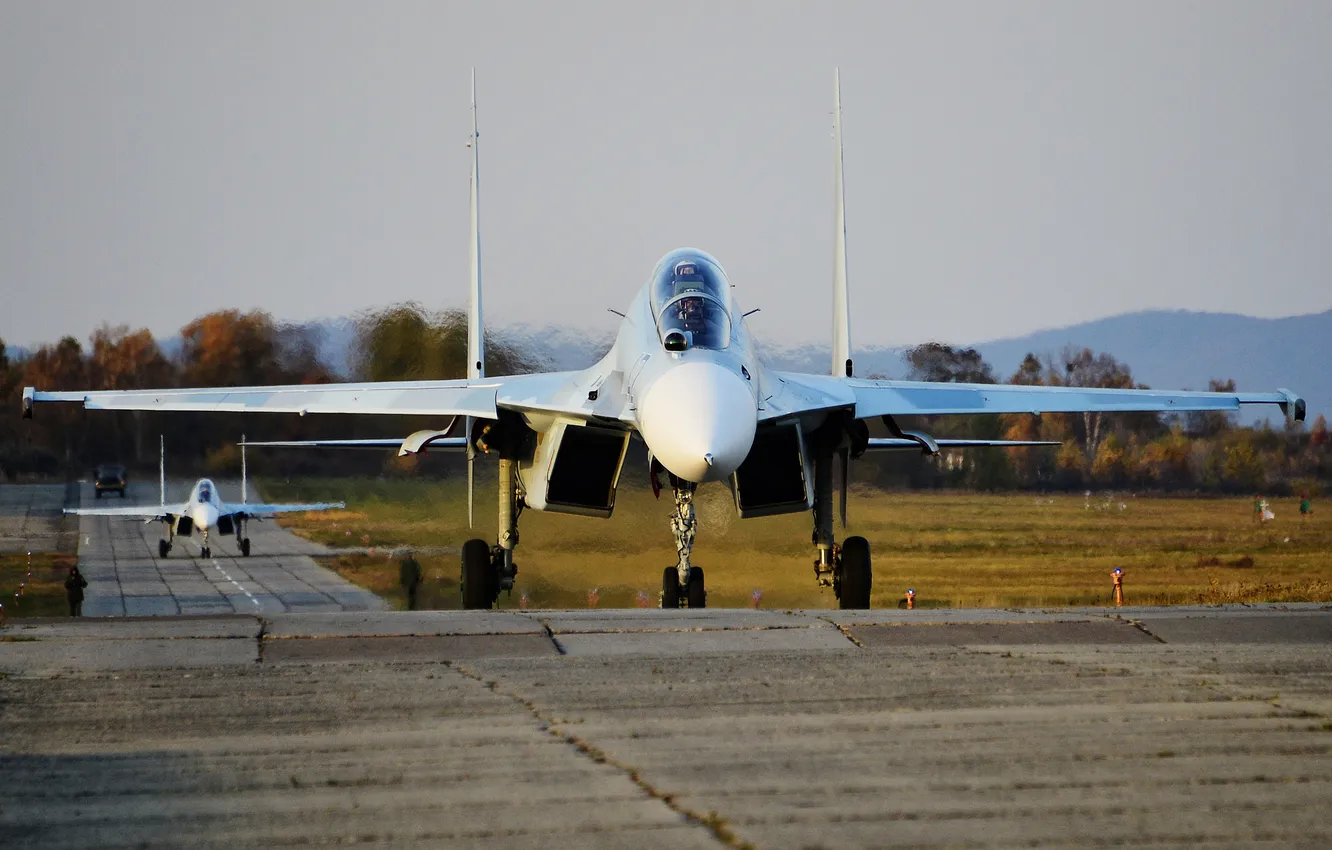 Фото обои истребитель, аэродром, многоцелевой, двухместный, Су-30М2