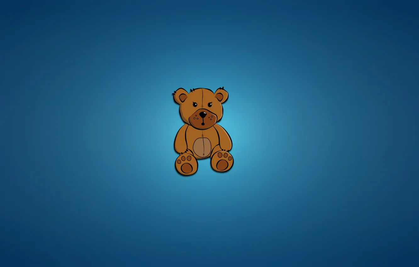 Фото обои игрушка, минимализм, медведь, сидит, bear, синий фон
