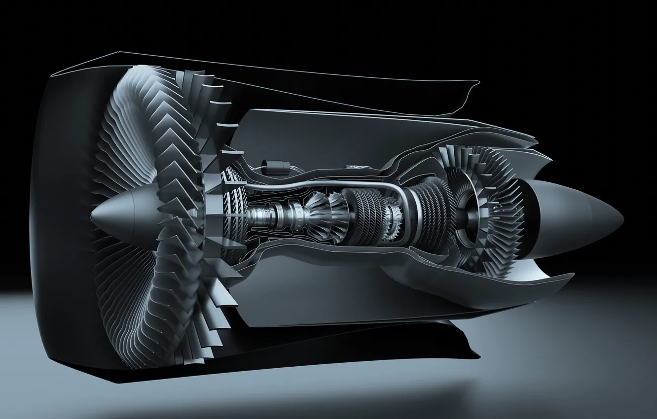Фото обои вырез, Jet engine, Авиационный реактивный двигатель