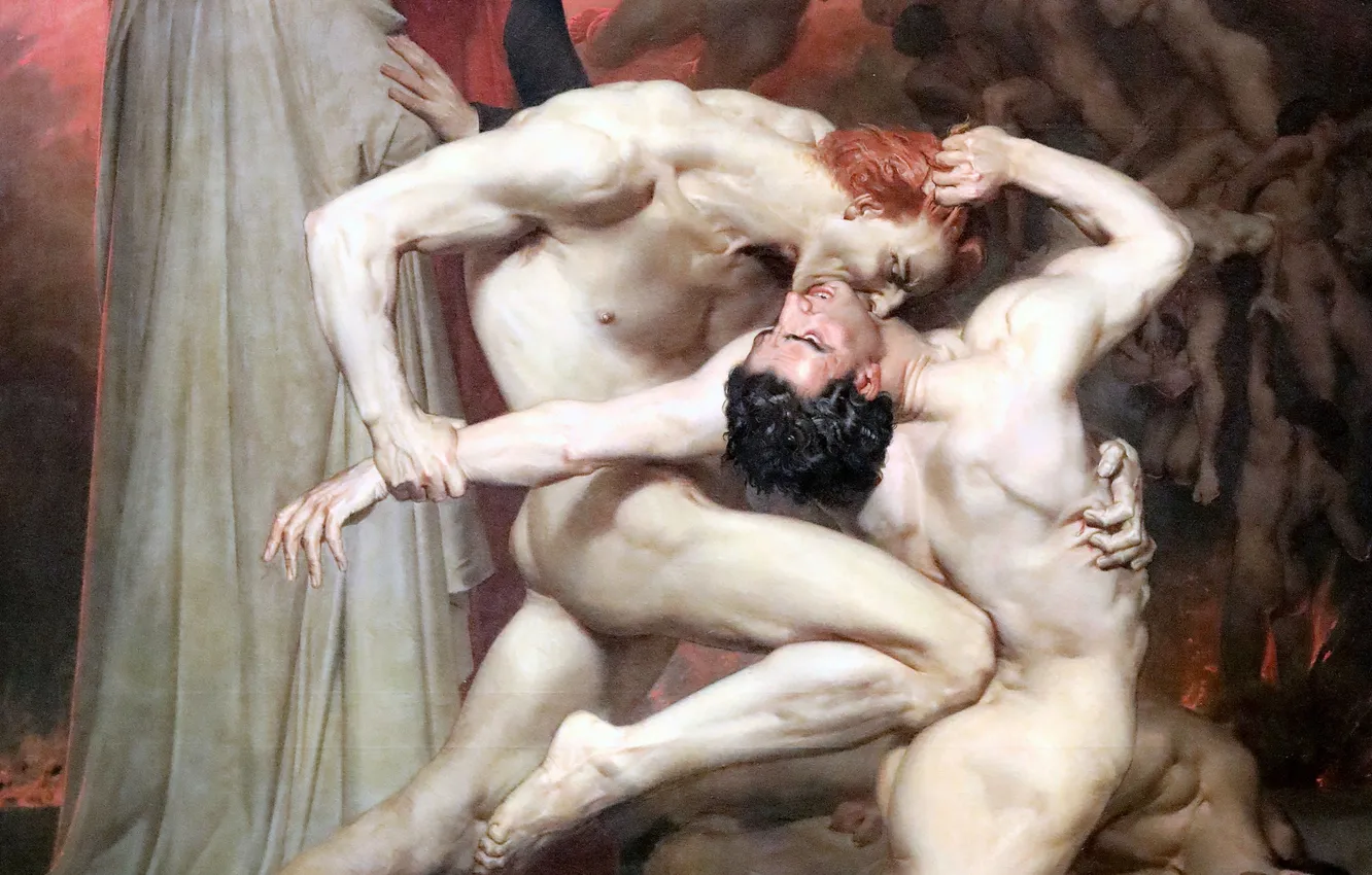 Фото обои Картина, Мужчины, William-Adolphe Bouguereau, Данте и Вергилий в аду, Французский академический художник, Уильям-Адольф Бугро