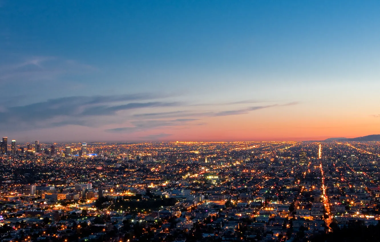Фото обои панорама, Лос-Анджелес, вечерние огни