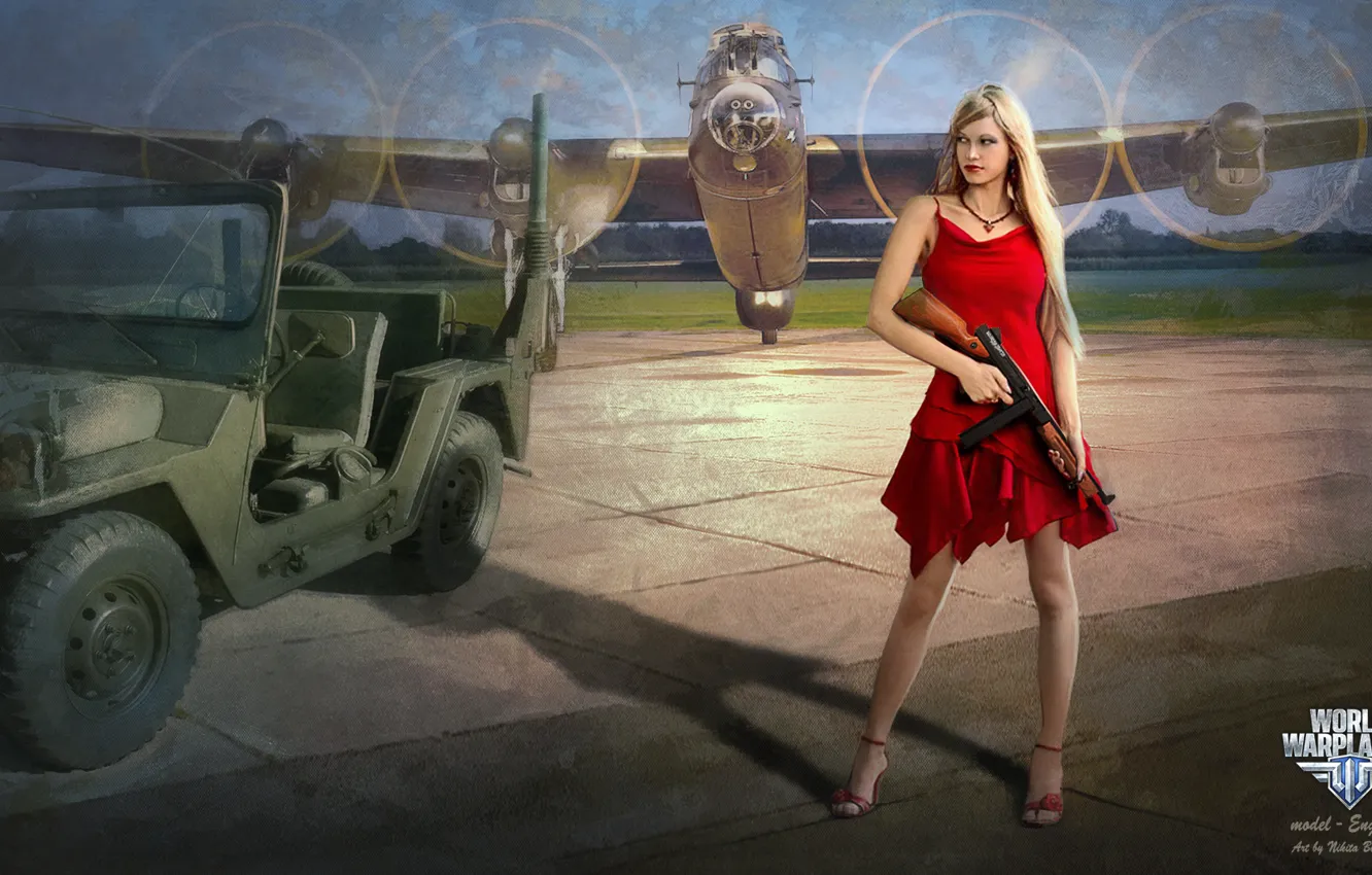 Фото обои машина, девушка, самолет, girl, пулемёт, aviation, авиа, MMO