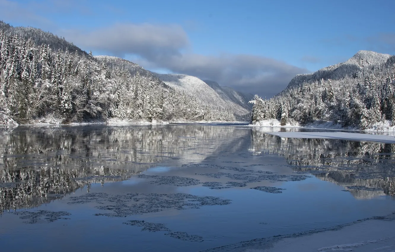 Фото обои Зима, Озеро, Гора