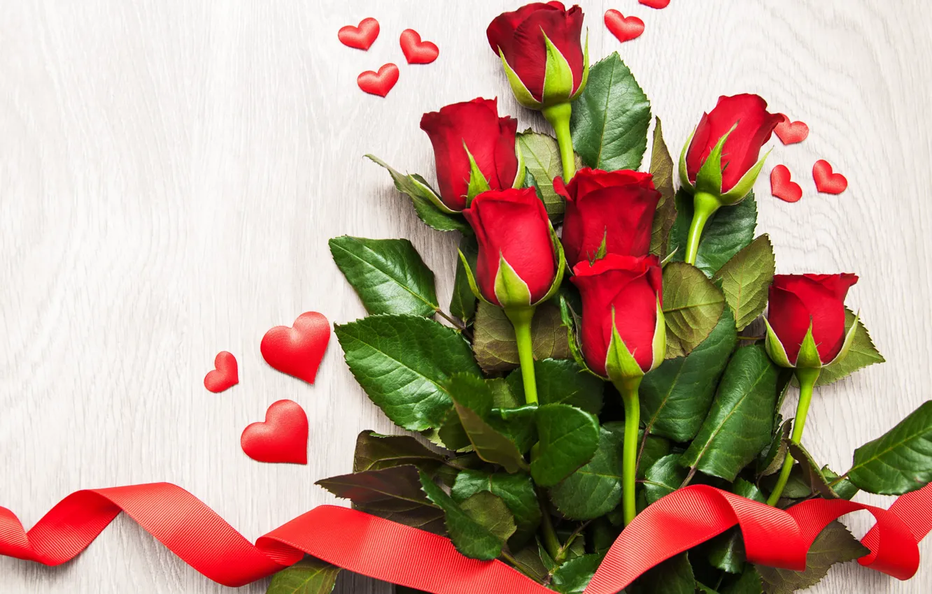 Фото обои розы, букет, лента, сердечки, Olena Rudo