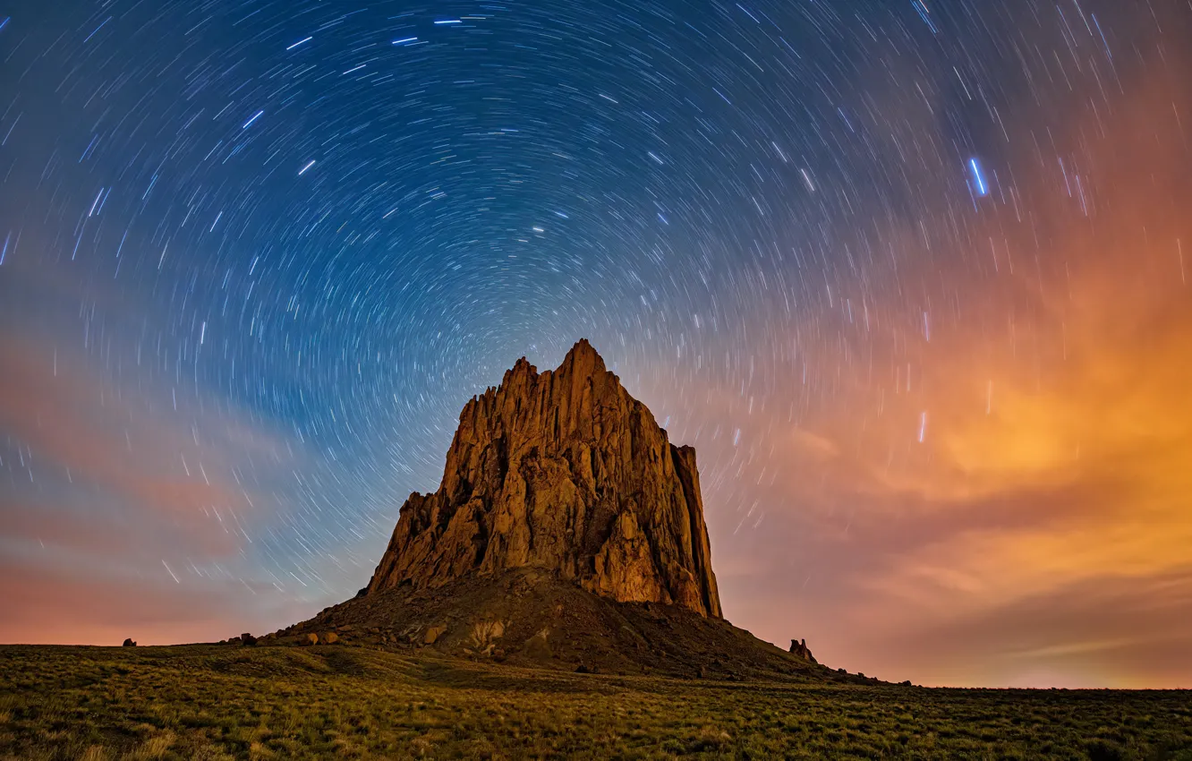 Фото обои скала, звёзды, США, Нью-Мексико, Шипрок
