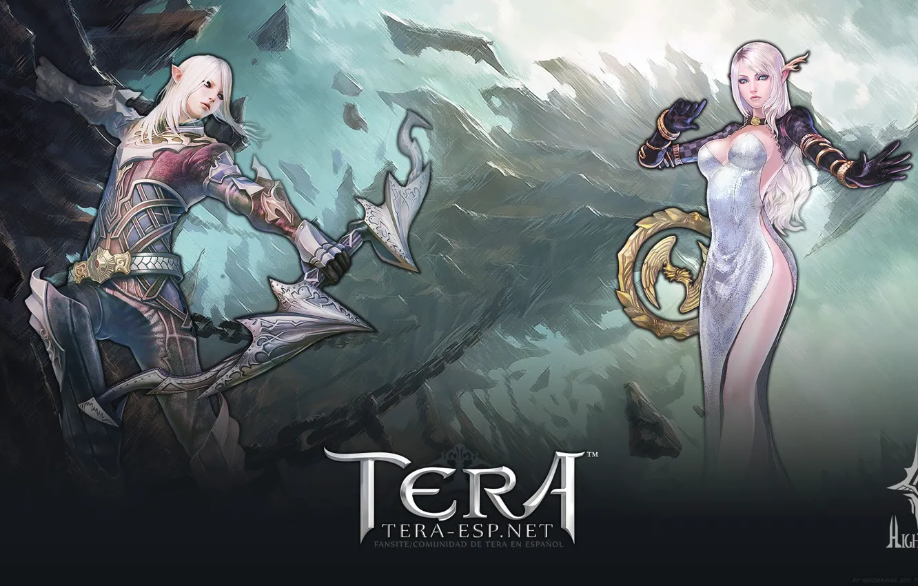 Фото обои девушка, Эльфы, парень, двое, Tera