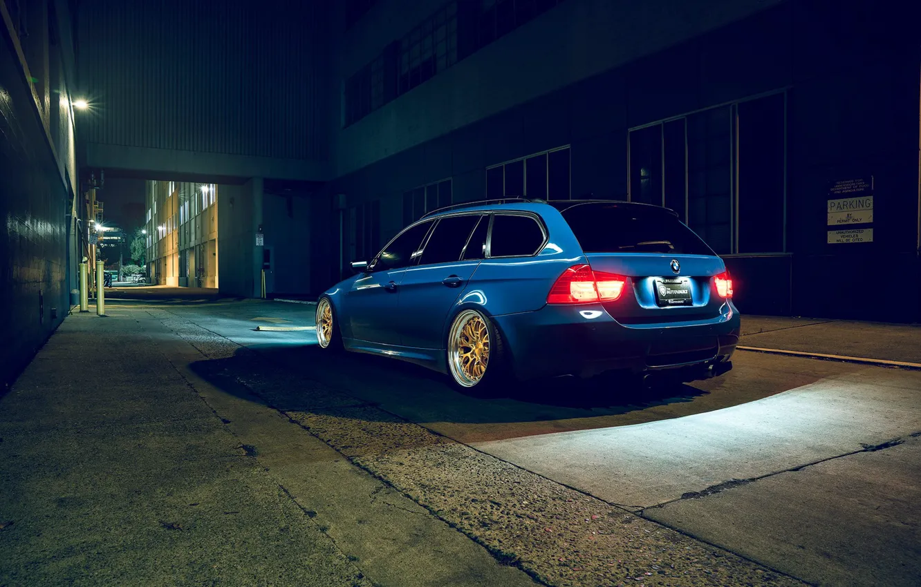 Фото обои BMW, Blue, Stance, Rear, E91, Rotifrom