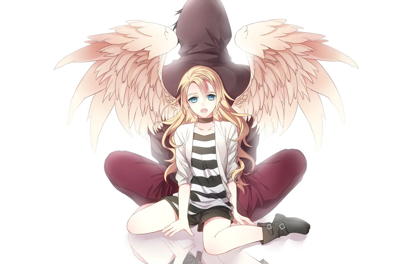 Фото обои девушка, крылья, ангел, парень, Ангел кровопролития, Satsuriku no Tenshi