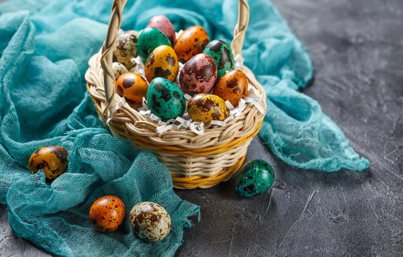 Фото обои Пасха, корзинка, spring, Easter, eggs, decoration, Happy, яйца крашеные