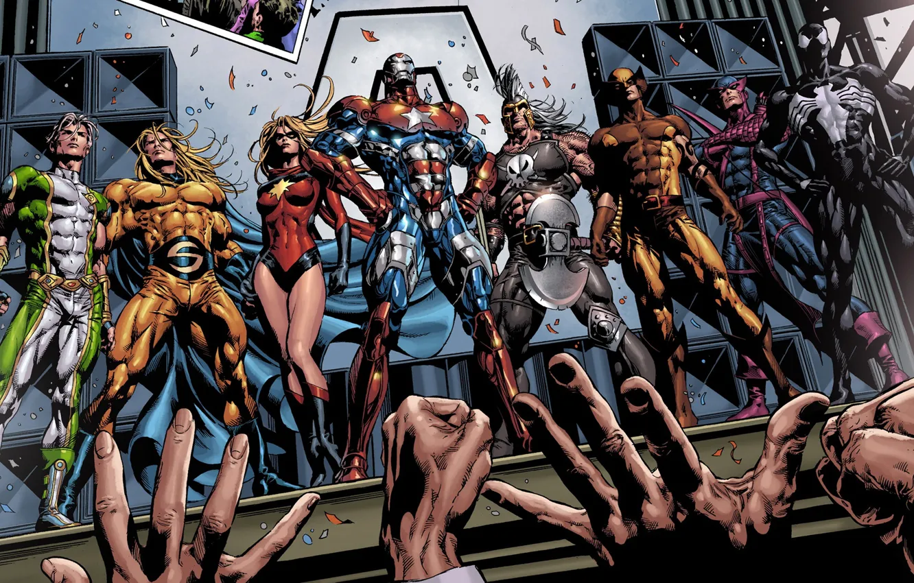 Фото обои комикс, comics, Marvel Comics, Веном, Ares, Арес, Меченый, iron patriot