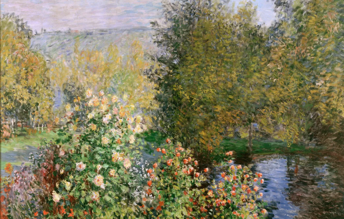 Фото обои пейзаж, картина, Клод Моне, Oscar Claude Monet, Уголок Сада в Монжероне