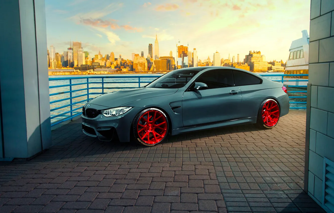 Фото обои BMW, City, Car, Front, Coupe, Sunset, Vossen, Wheels