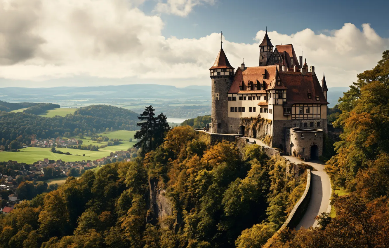 Фото обои замок, landscape, view, castle, ancient