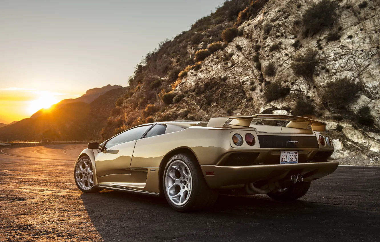Фото обои солнце, закат, Lamborghini, суперкар, Diablo, ламборгини, диабло