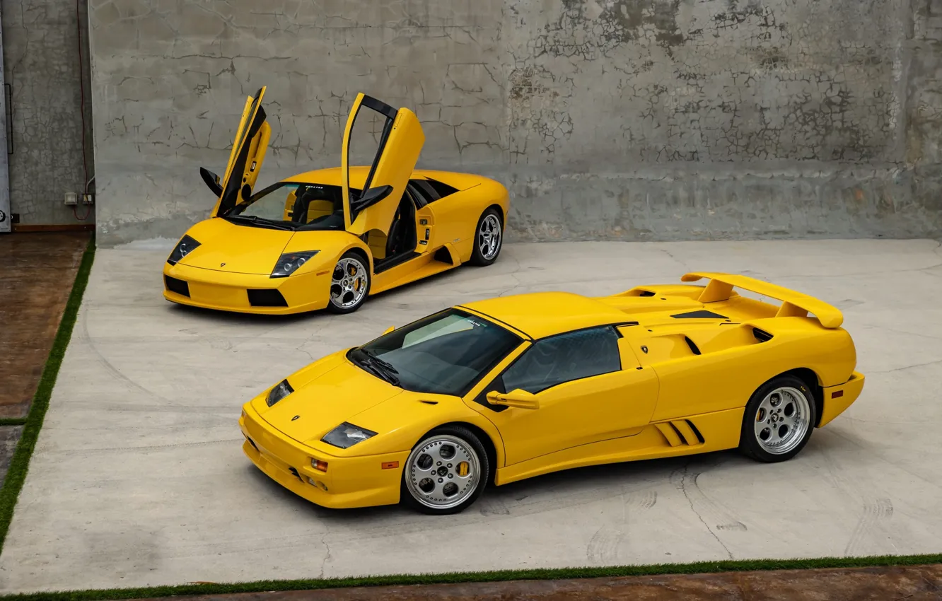 Фото обои Lamborghini, yellow, Lamborghini Murcielago, Murcielago, Diablo, supercars, Lamborghini Diablo VT Roadster