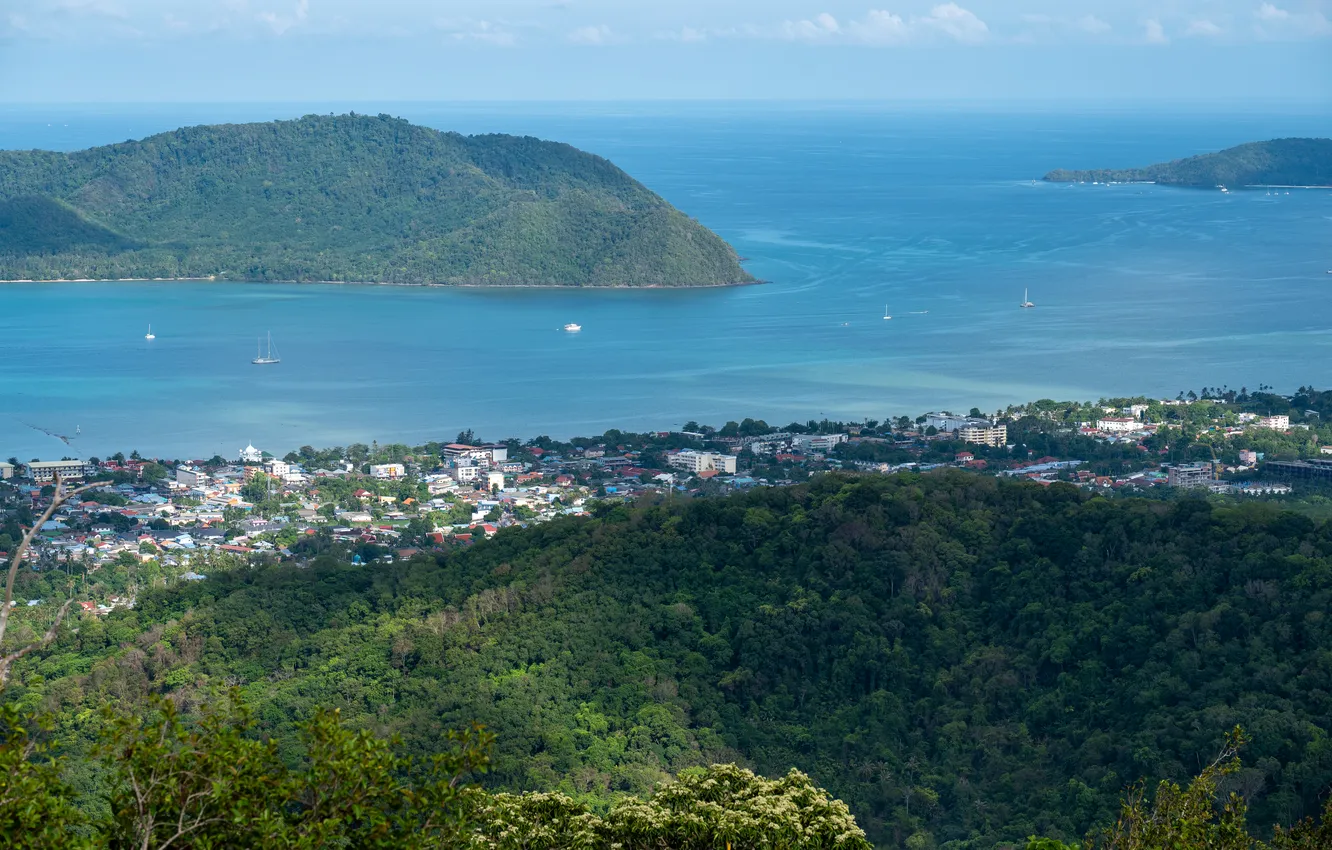 Фото обои море, облака, синий, зеленый, остров, Таиланд, Phuket, Thailand