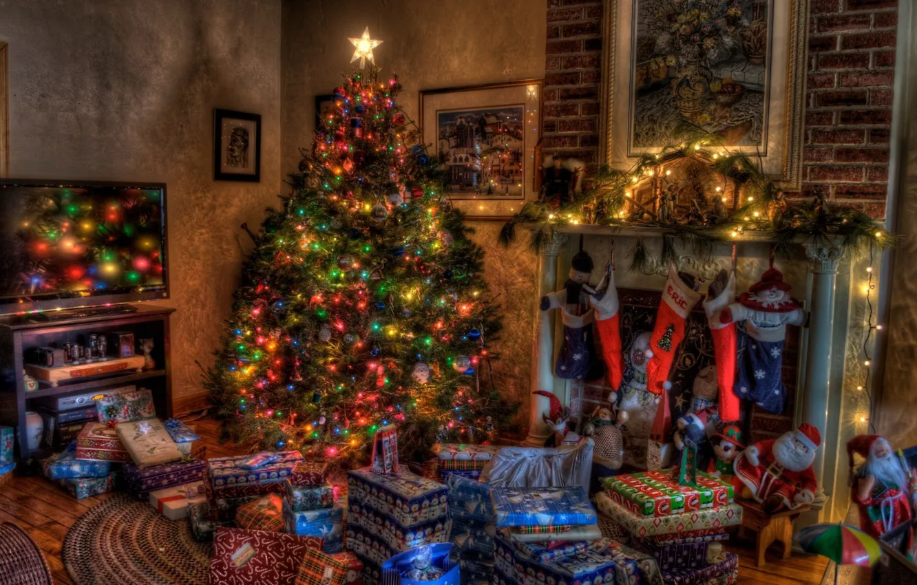 Фото обои елка, новый год, подарки, Праздник
