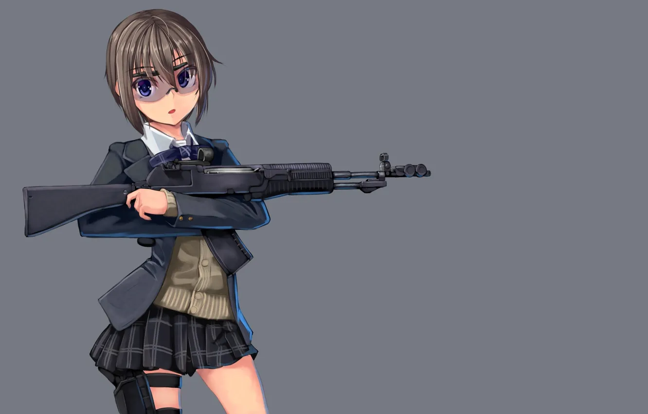 Фото обои girl, gun, weapon, anime, pretty, shotgun, japanese, bishojo