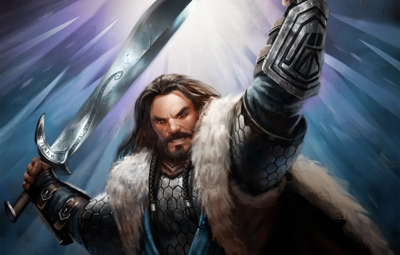 Фото обои рука, меч, воин, властелин колец, гном, lord of the rings, Guardians of Middle-earth, THORIN