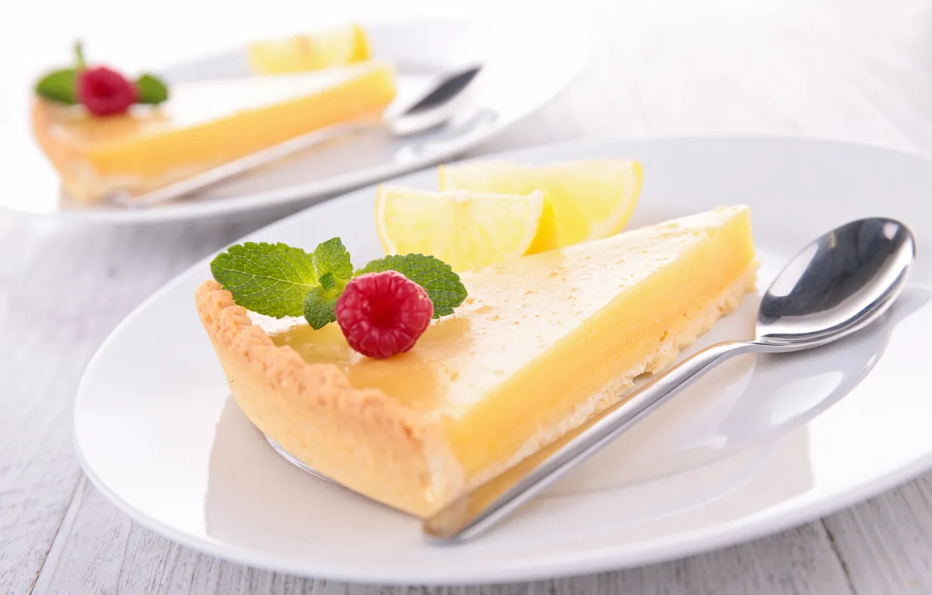 Фото обои малина, лимон, сладости, мята, выпечка