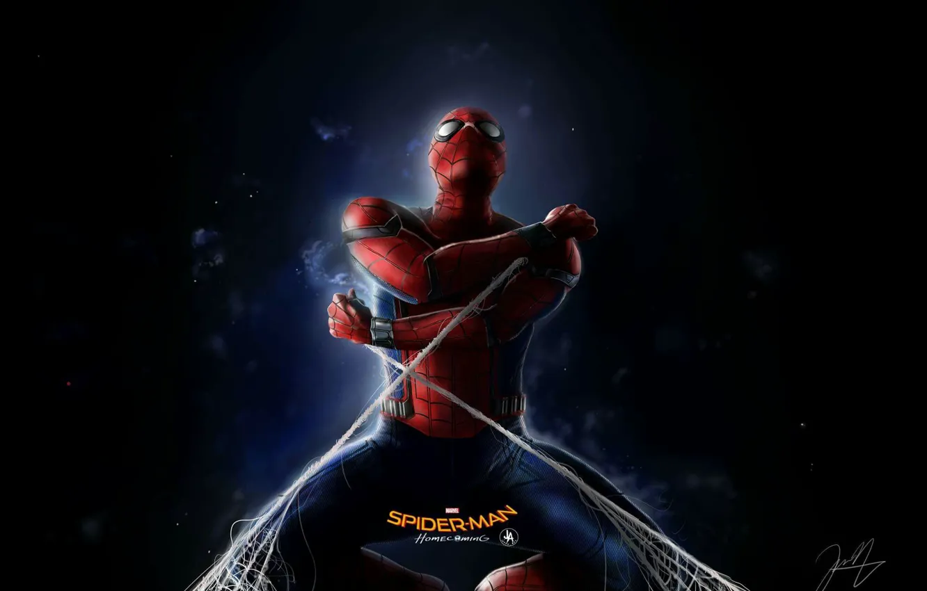 Фото обои art, spider man, spider man:homecoming, tom holland