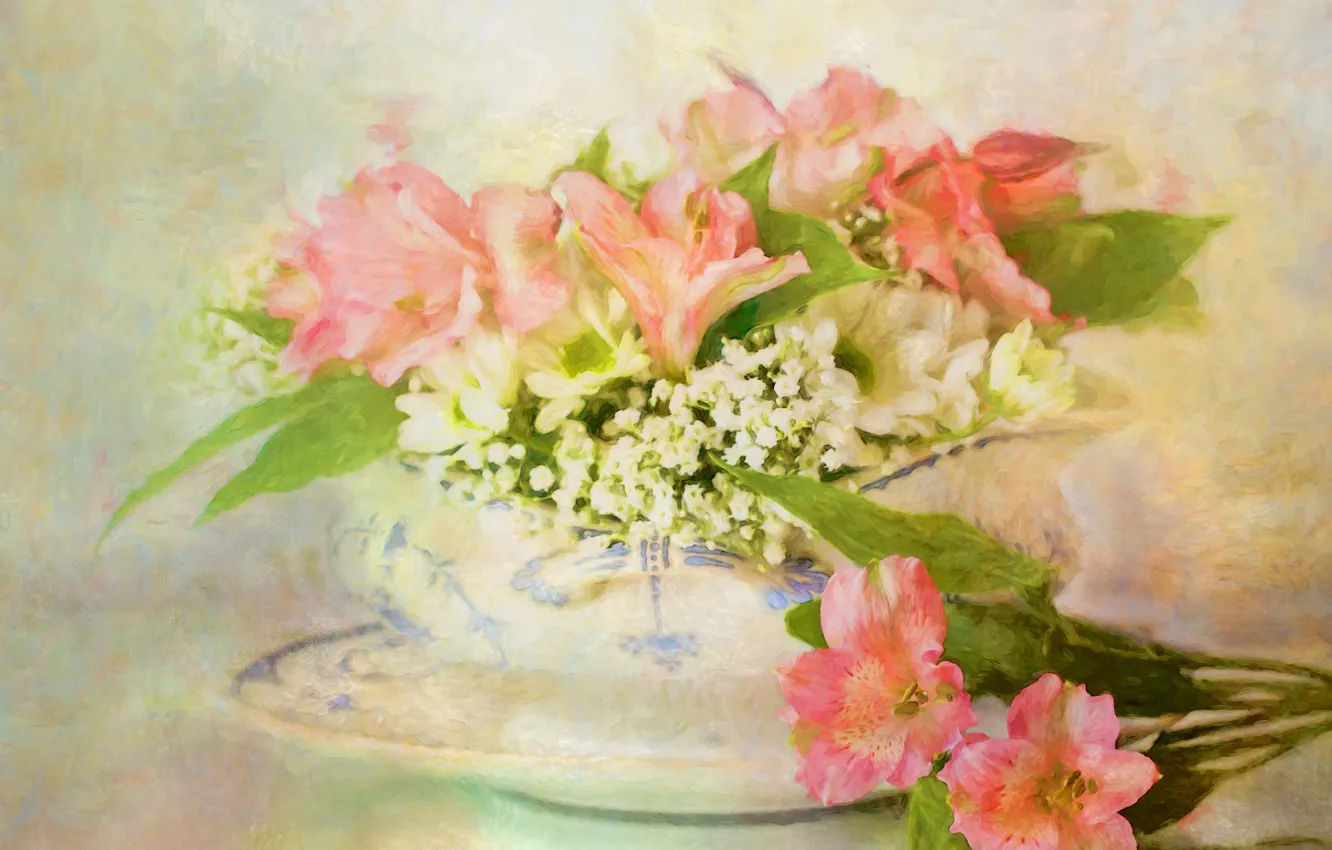 Фото обои цветы, ваза, альстромерия