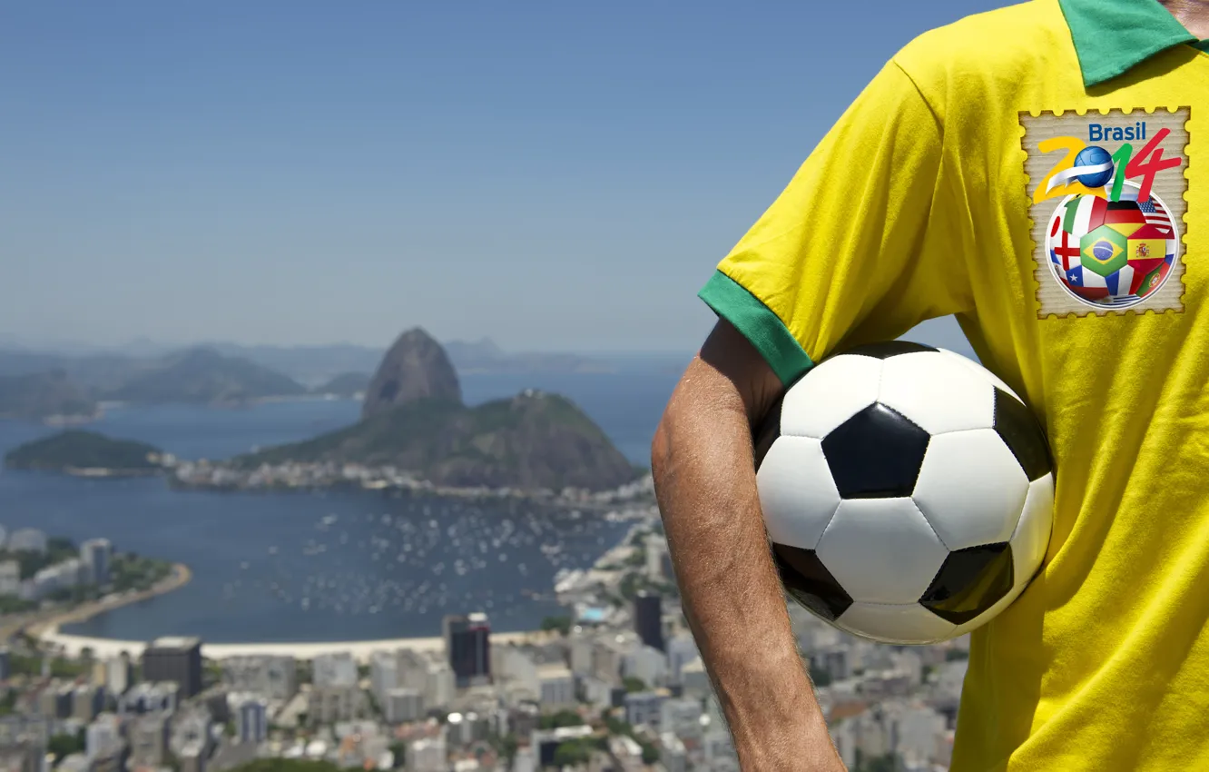 Фото обои мяч, футболка, logo, football, flag, World Cup, Brasil, FIFA