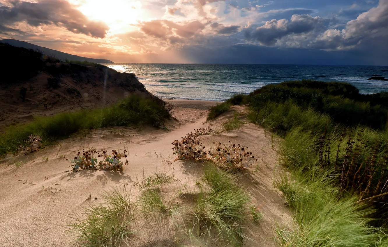 Фото обои песок, море, пейзаж, природа, берег, побережье, красота