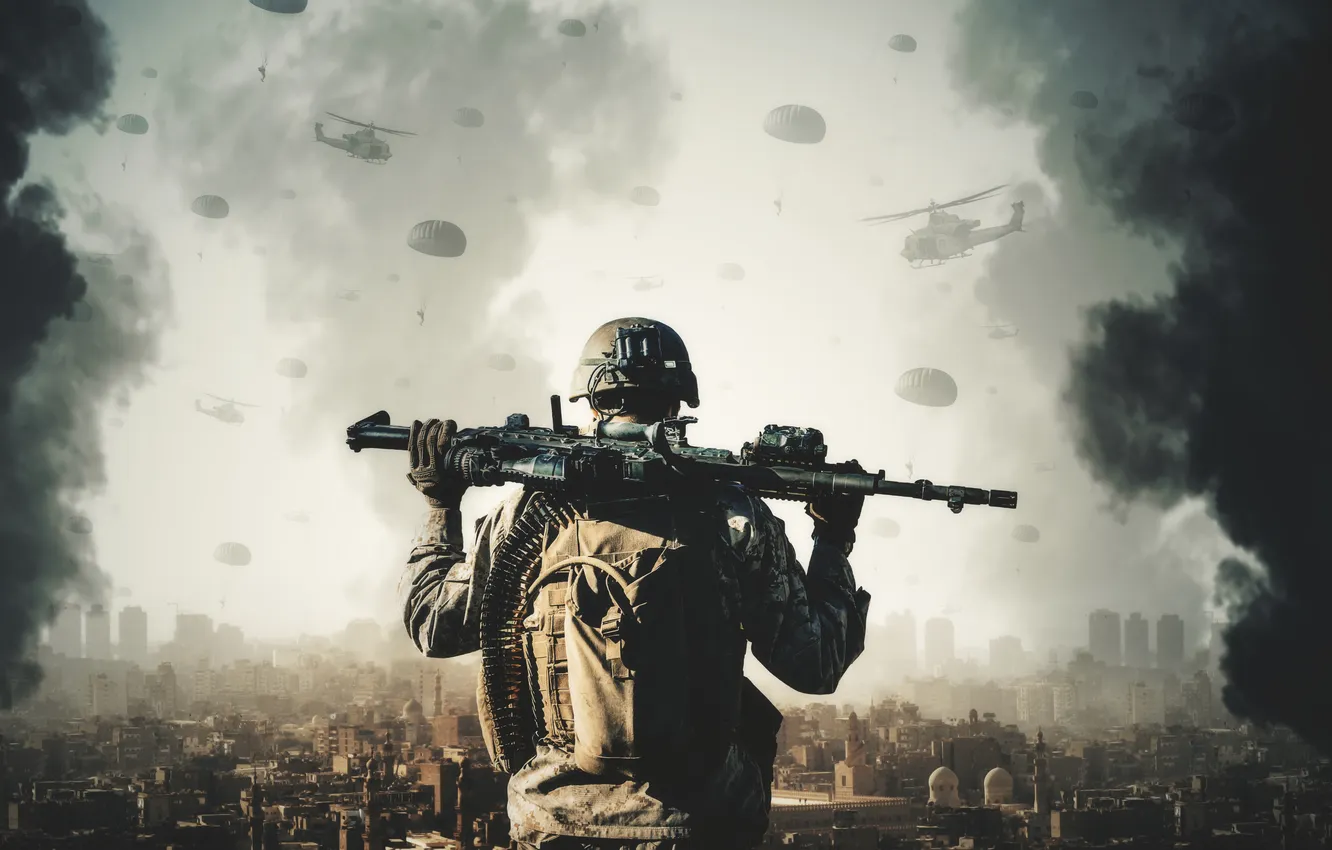 Фото обои soldiers, weapons, ammunition, parachutists