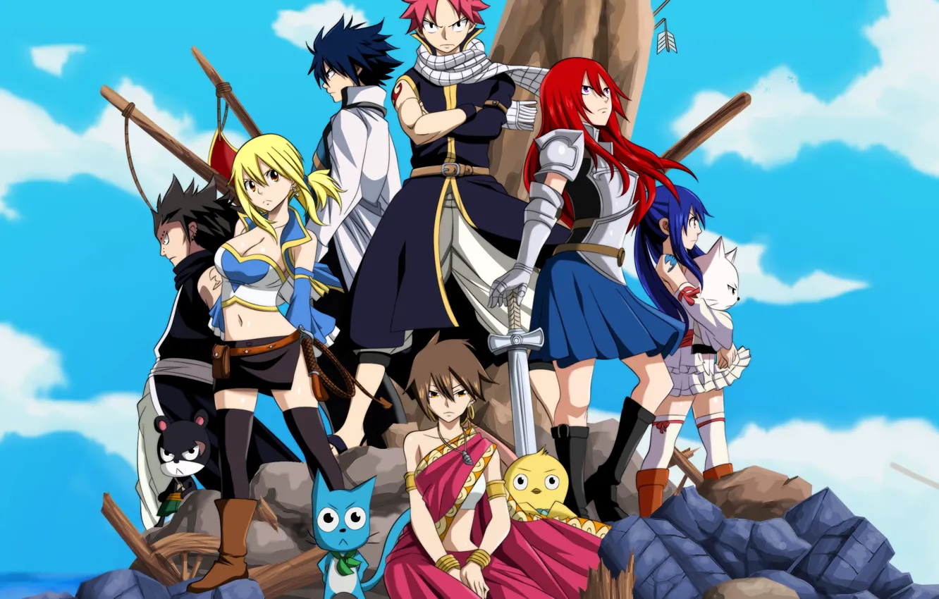 Фото обои anime, cat, Lucy, manga, japanese, Fairy Tail, Natsu, arrow