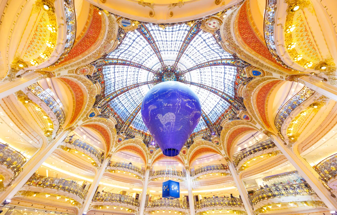 Фото обои воздушный шар, Франция, Париж, универмаг, Галерея Лафайет