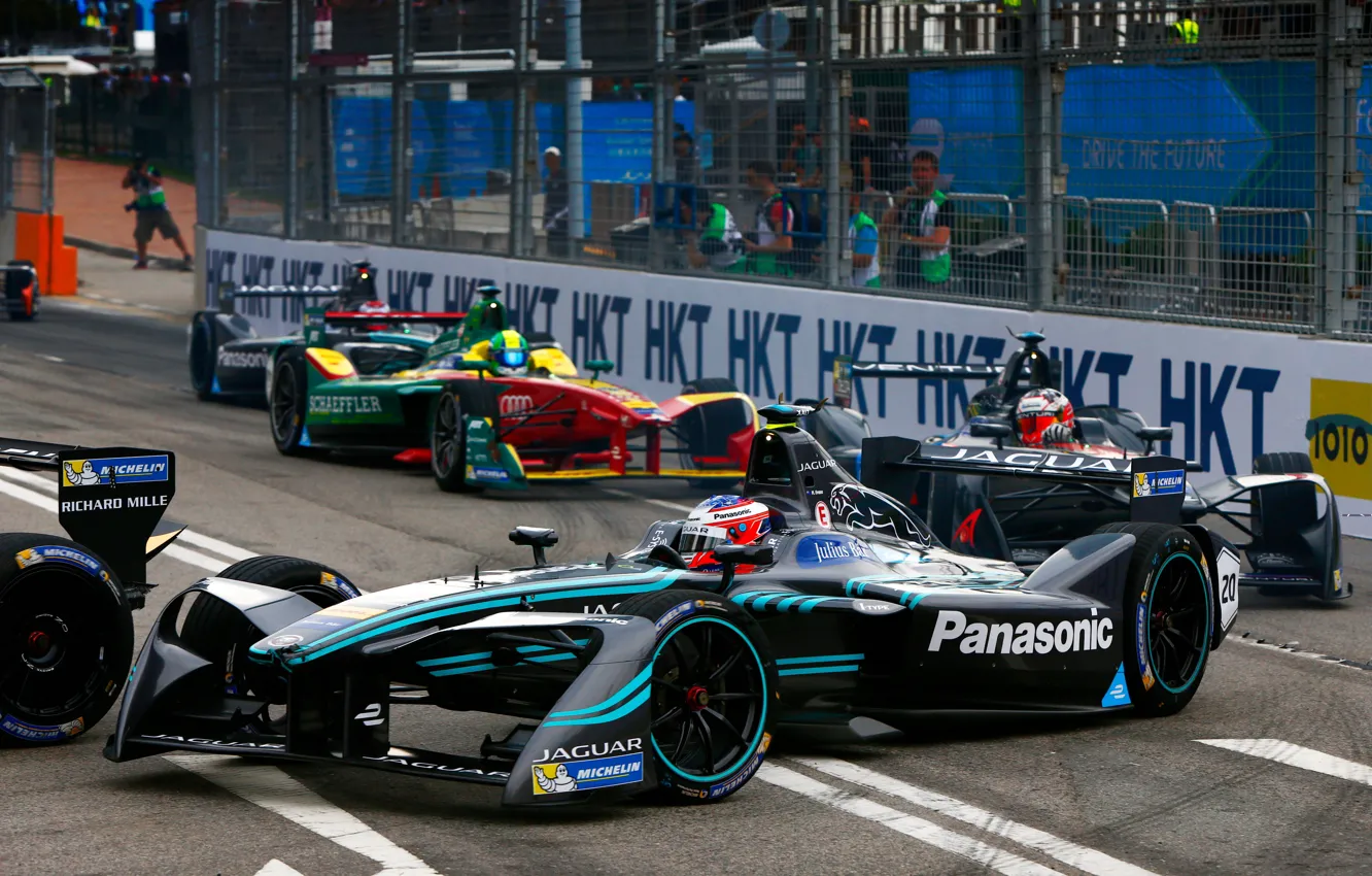 Фото обои гонка, трасса, Jaguar, ограждение, заезд, 2016, Formula E, I-Type 1