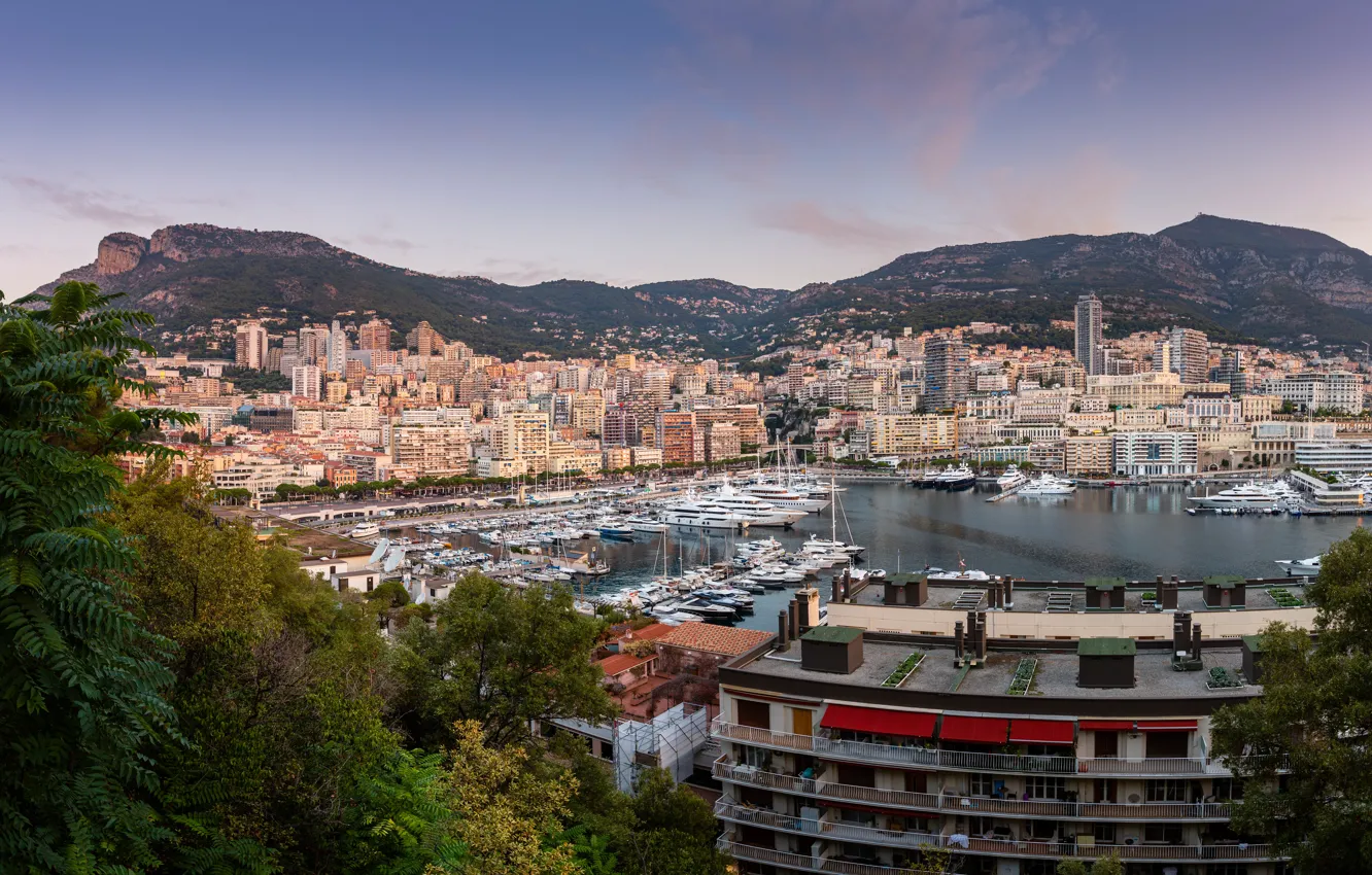 Фото обои горы, здания, дома, яхты, порт, Monaco, гавань, Монако