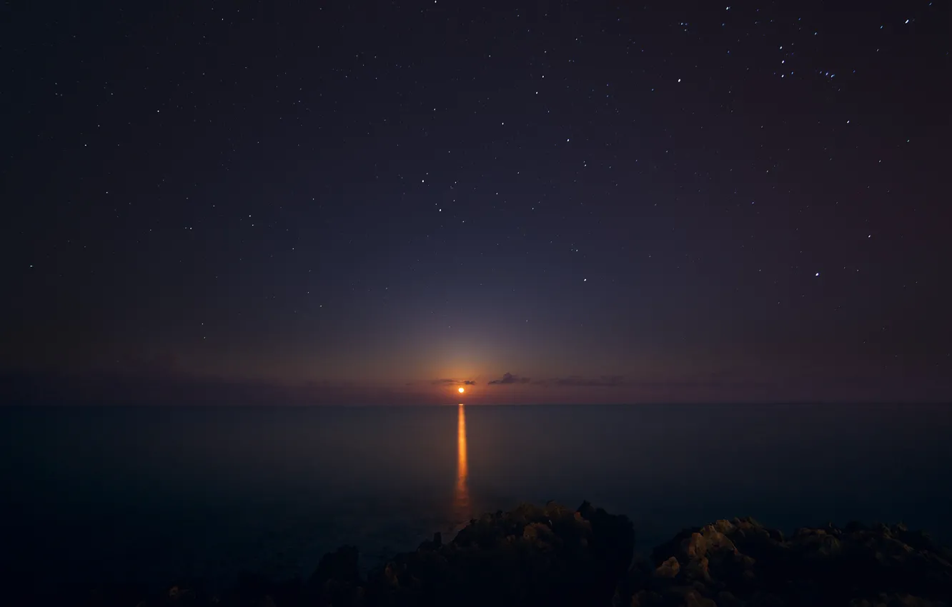 Фото обои море, небо, звезды, ночь, вечер