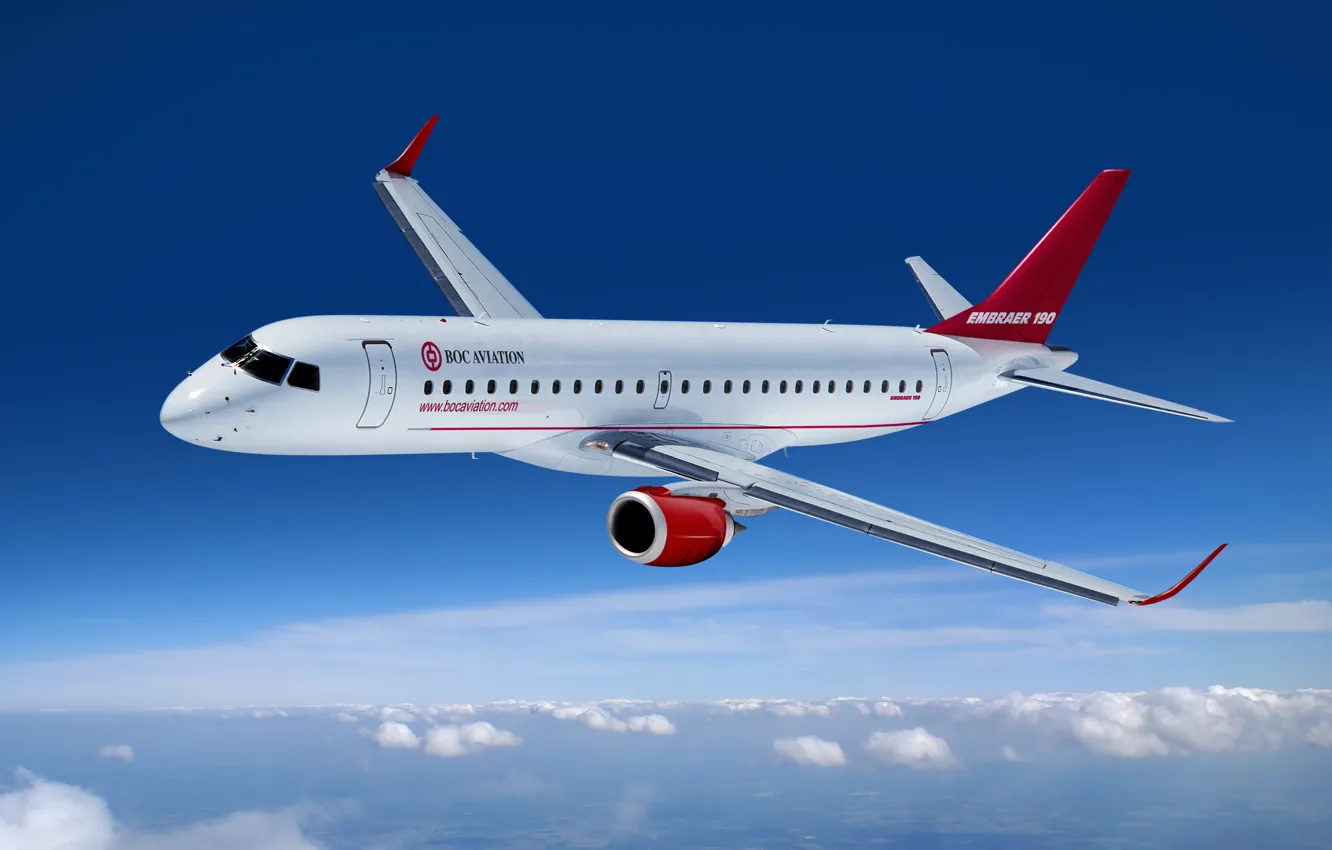 Фото обои sky, clouds, plane, aviation, embaer 190