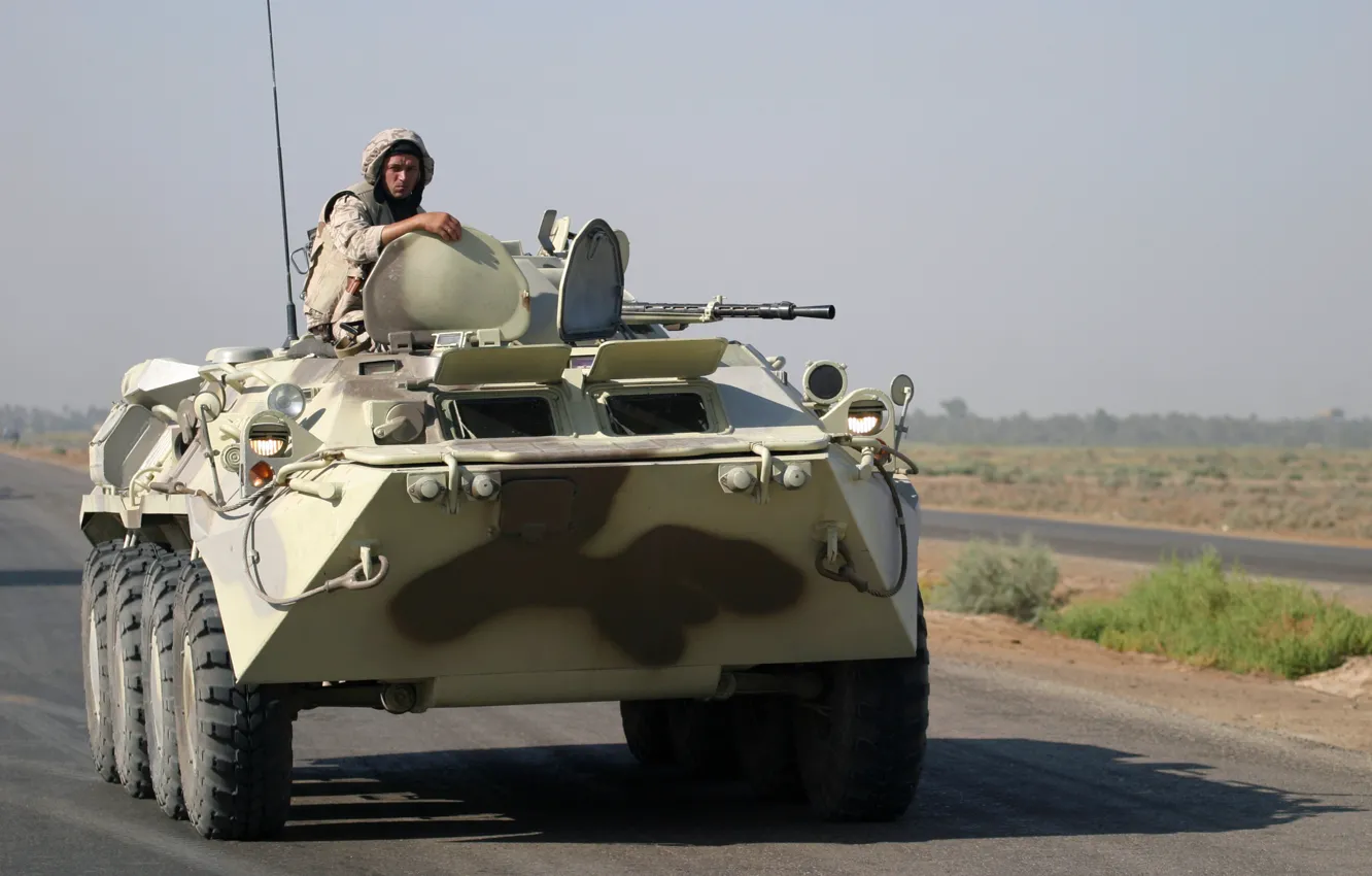 Фото обои дорога, война, армия, солдат, Ирак, БТР-80