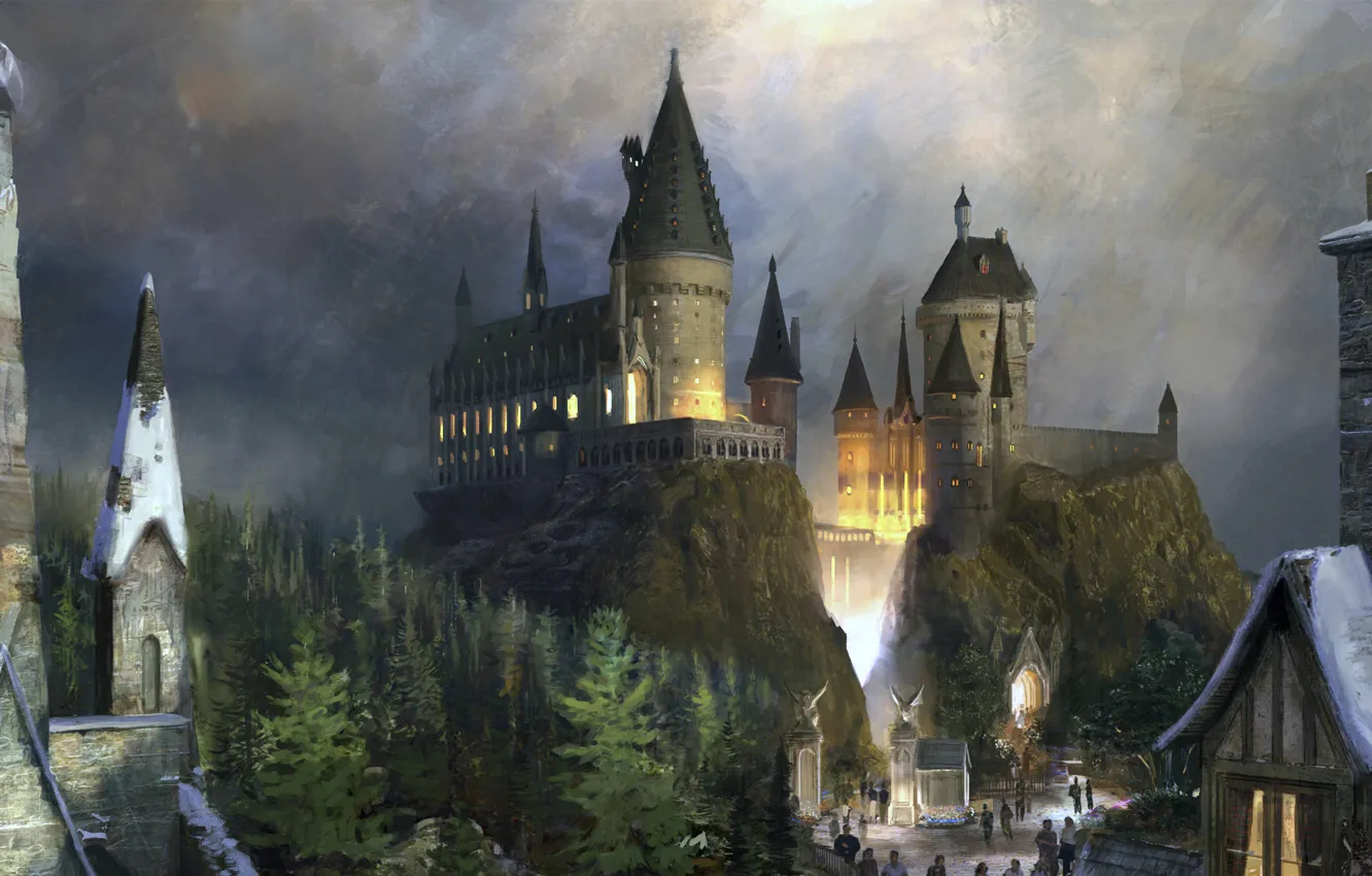 Фото обои замок, фантастика, fantasy, hogwarts, хогвартс, Harry Potter, гарри поттер