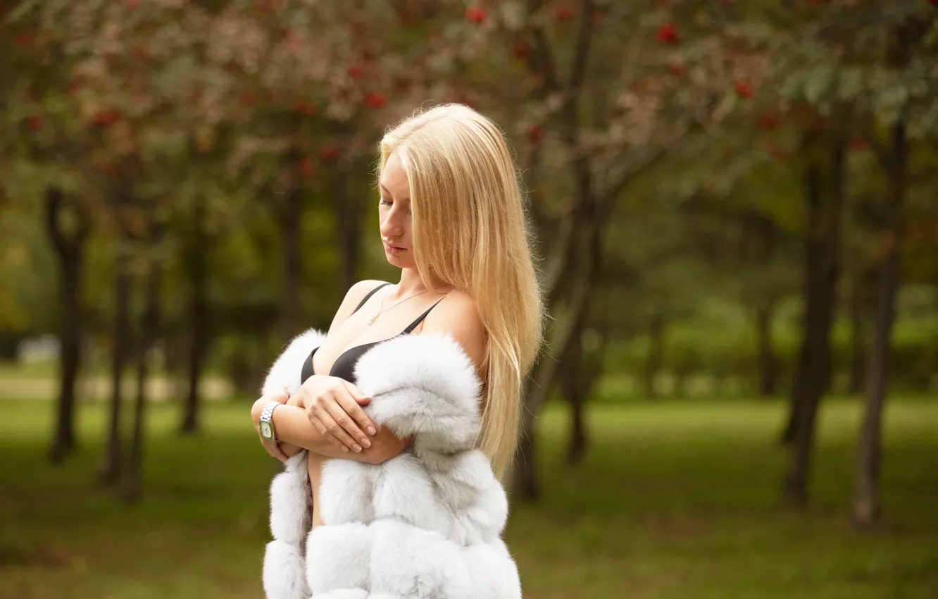 Фото обои лето, девушка, лицо, волосы, мех, Katya