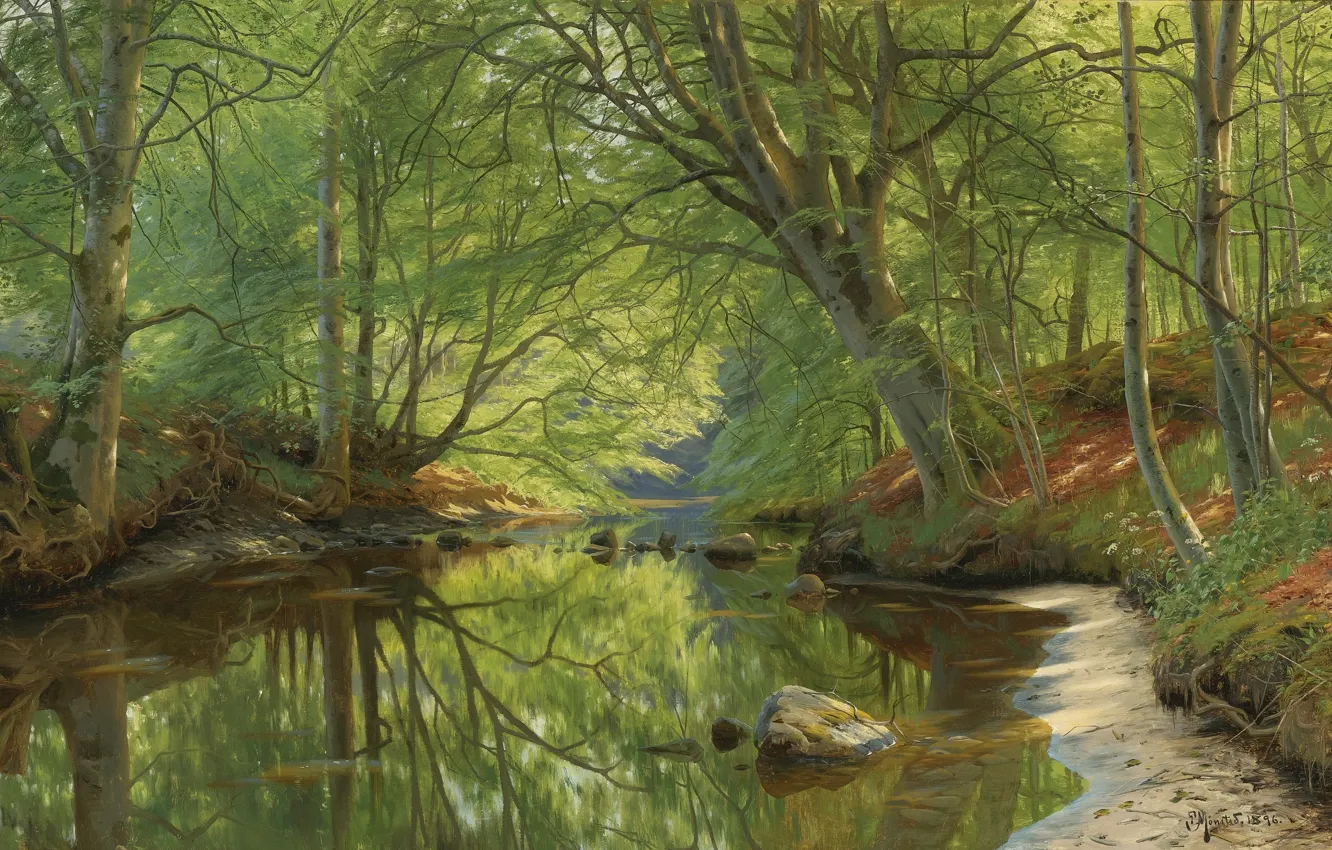 Фото обои 1896, датский живописец, Лесной ручей, Петер Мёрк Мёнстед, Peder Mørk Mønsted, Danish realist painter, Forest …