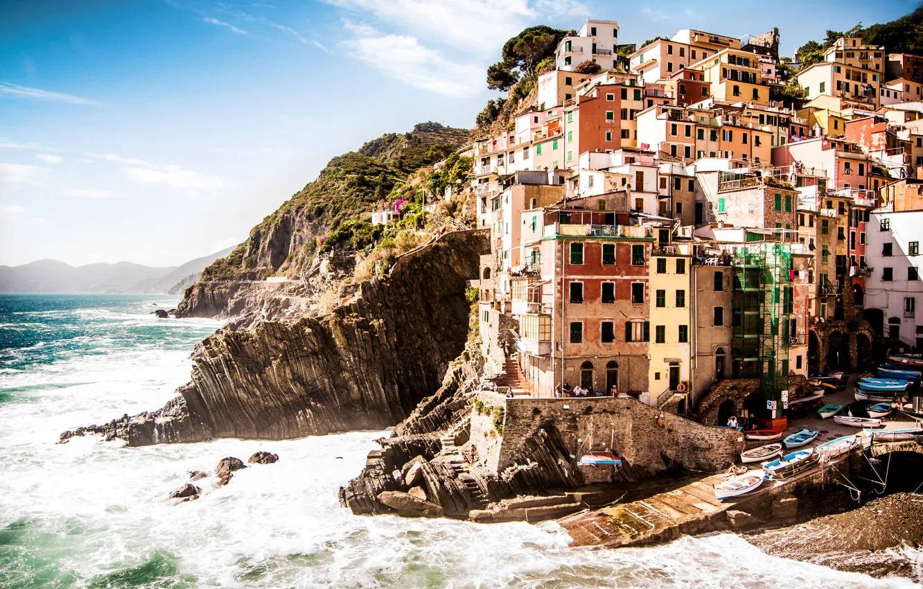 Фото обои море, пейзаж, природа, скалы, побережье, здания, дома, Италия