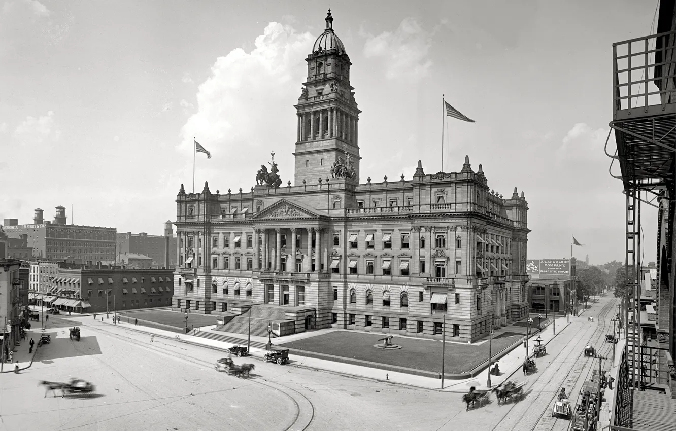 Фото обои ретро, улица, дома, площадь, США