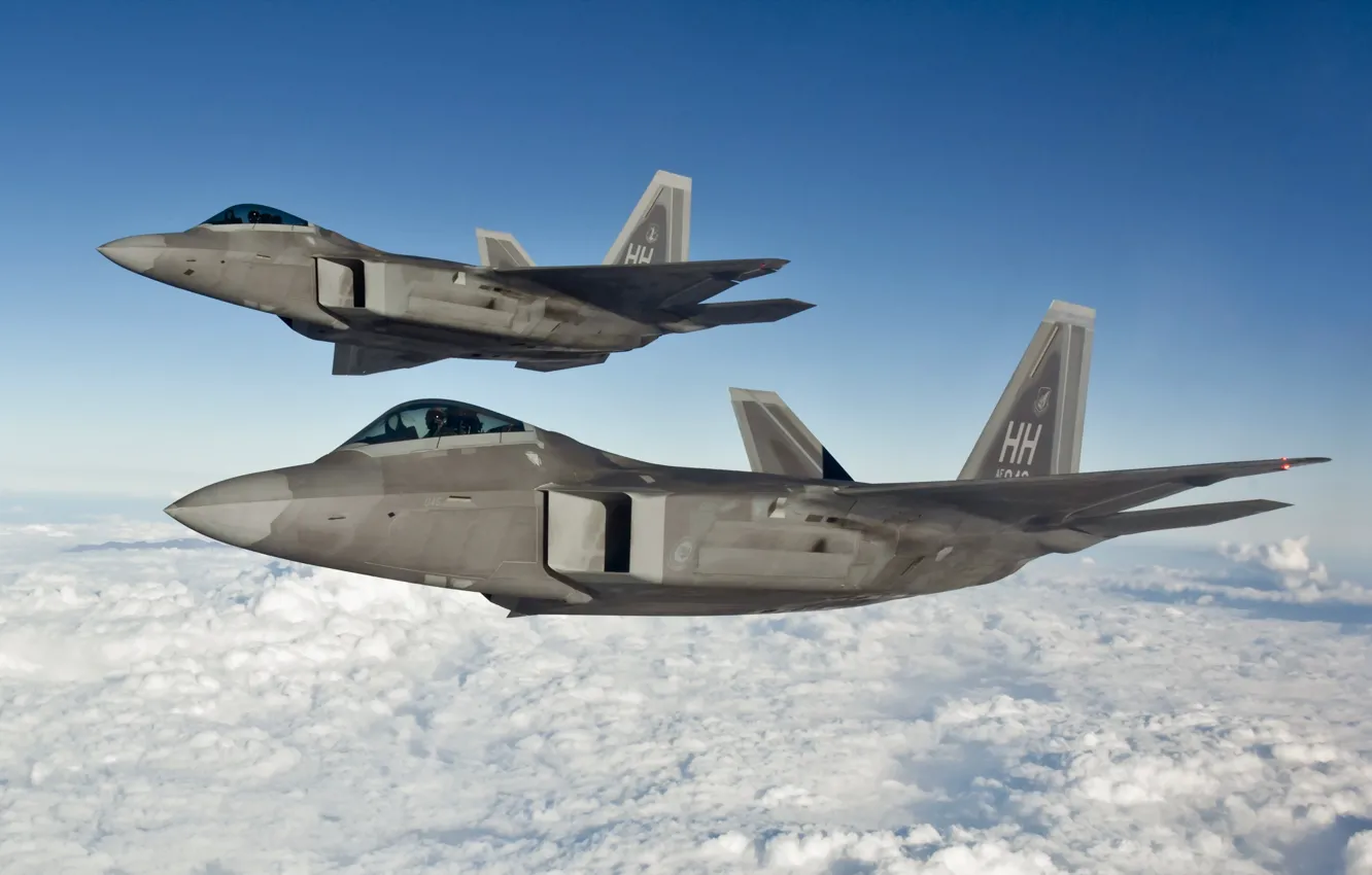 Фото обои F-22, Raptors, Two