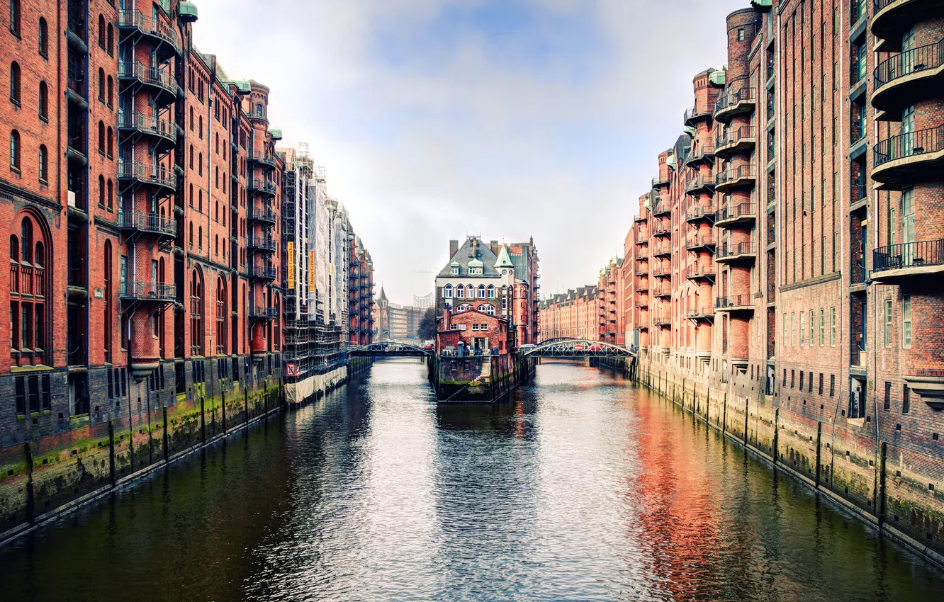 Фото обои город, улица, дома, Германия, канал, Гамбург