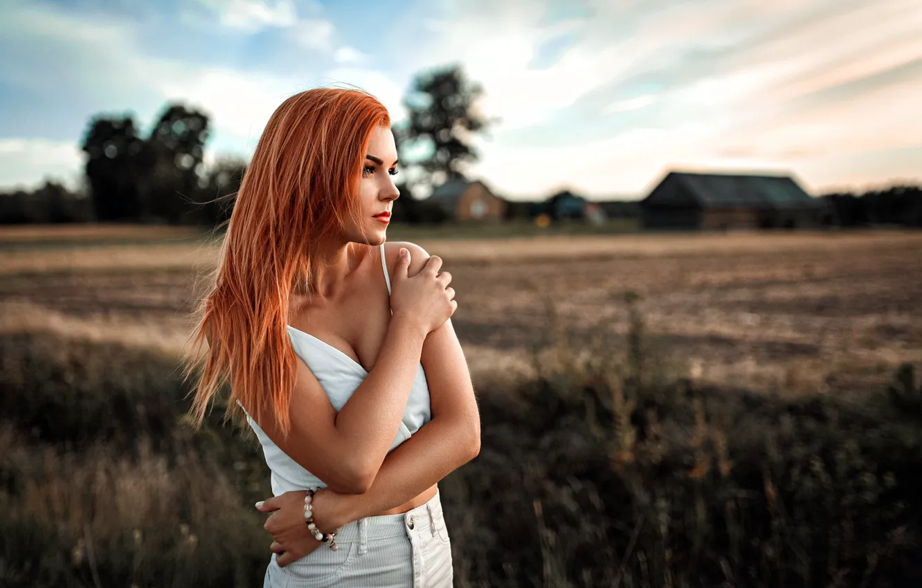 Фото обои взгляд, Девушка, рыжая, Andrius Stankūnas