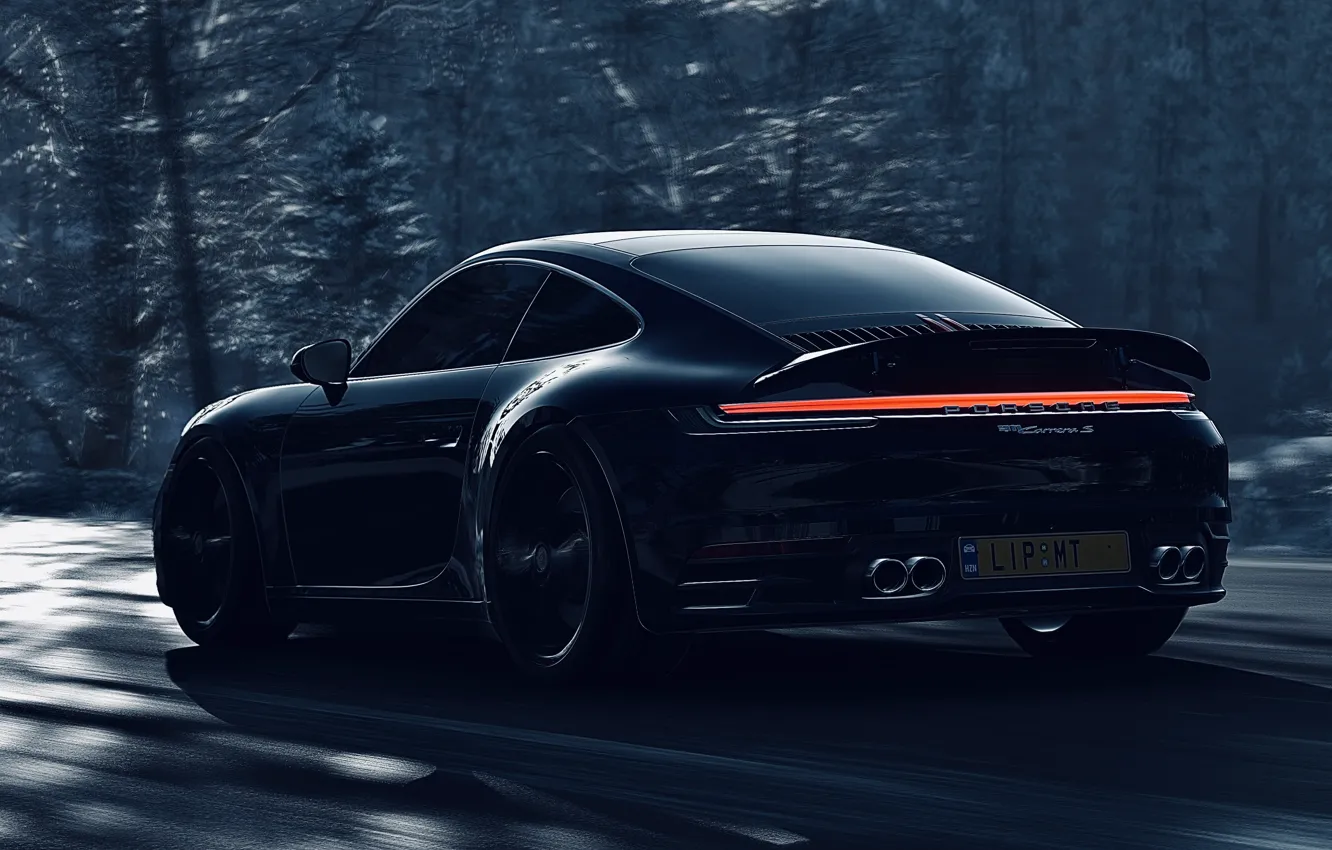 Фото обои HDR, 911, Porsche, Wood, Winter, Snow, Game, Carrera S