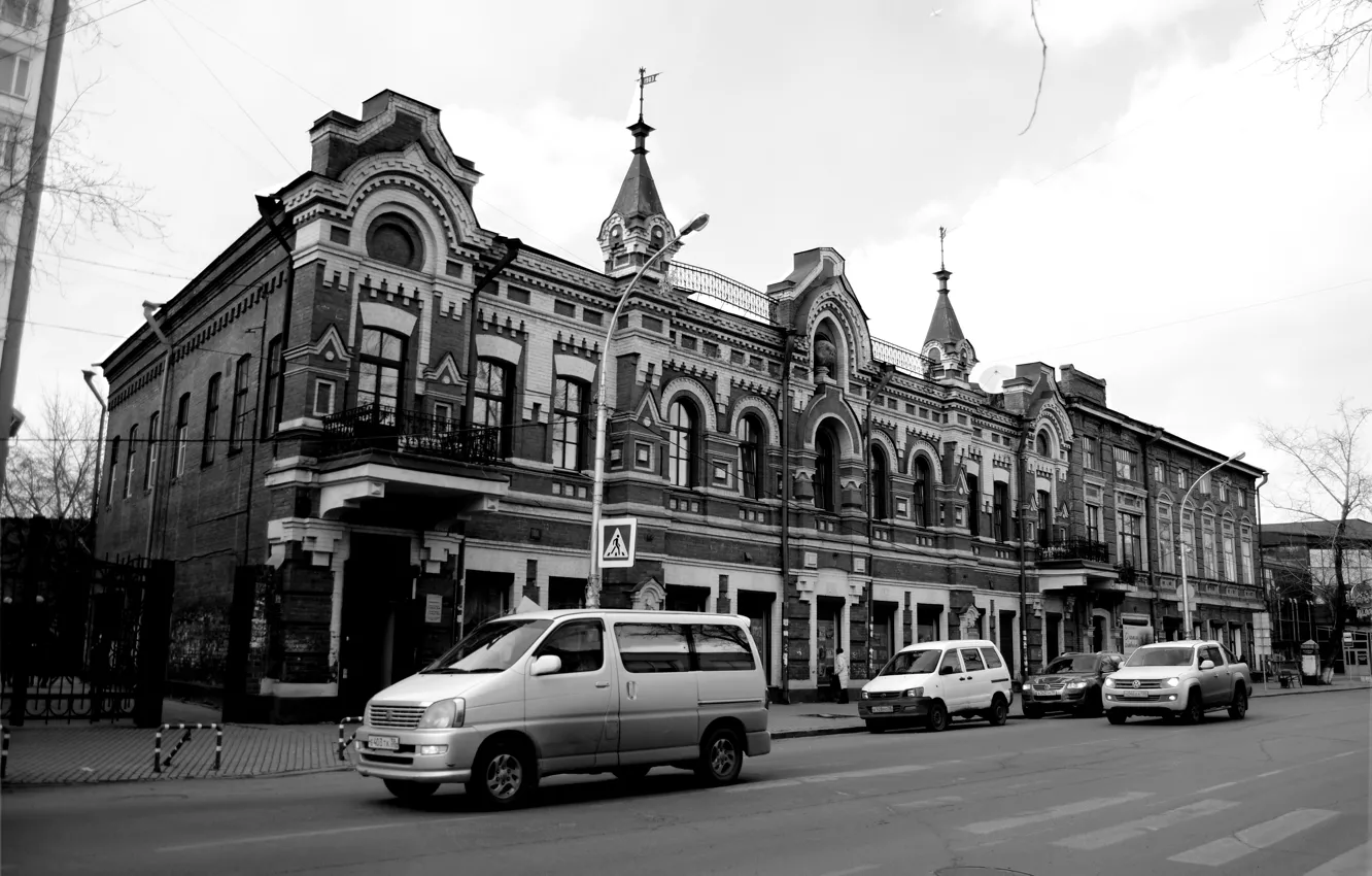 Фото обои дом, Иркутск, черно белая фотография