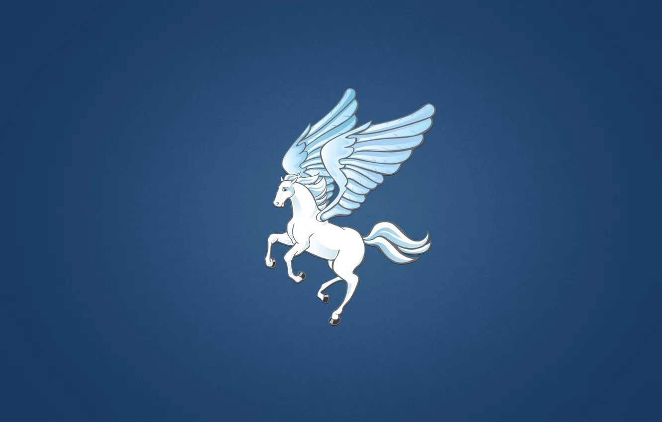 Фото обои лошадь, крылья, минимализм, белая, синий фон, Pegasus, Пегас, крылатый конь