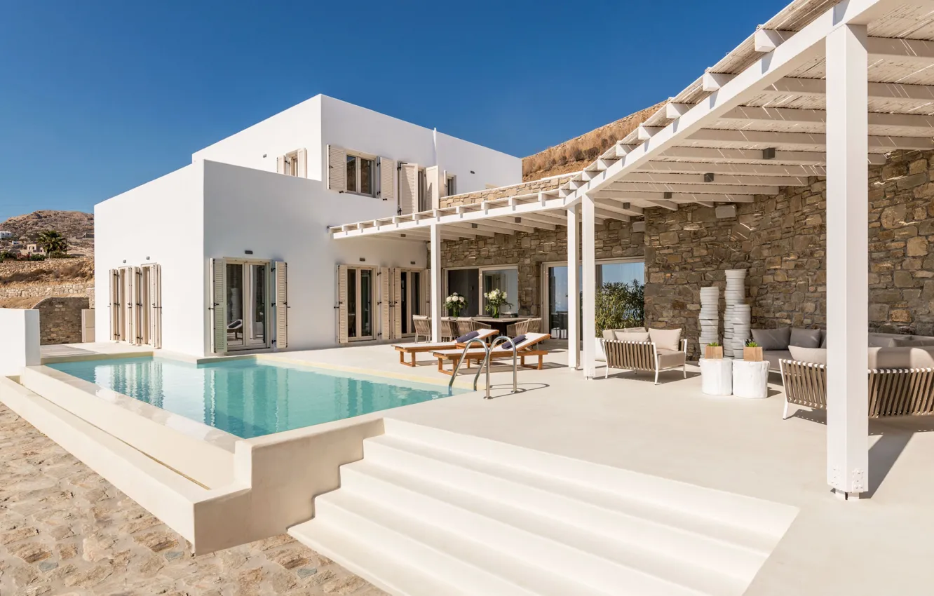 Фото обои вилла, бассейн, Греция, Villa in Mykonos